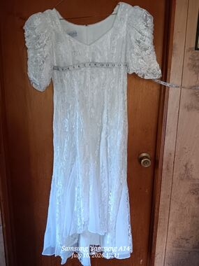 Vintage-Inspired White Lace Puff Sleeve Dress A La Carte 1990s